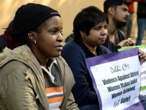 African nationals and others protest against ‘racist’remarks made by Delhi Law Minister Somnath Bharti and other AAP members, in New Delhi. Photo: The Hindu